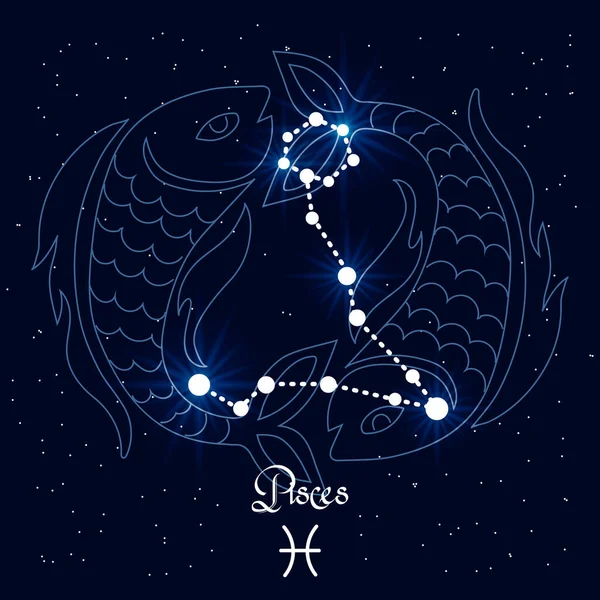 Pisces Constellation Zodiac Sign Background Cosmic Universe Blue White Design — Stock Vector