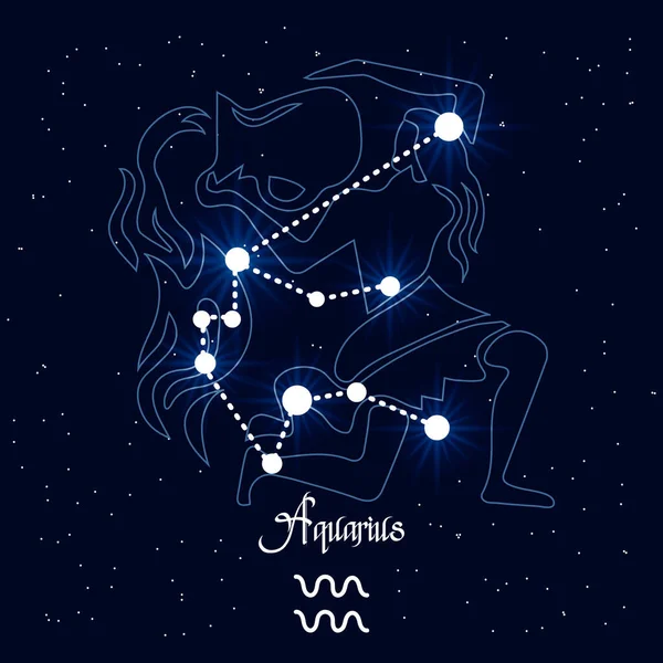 Aquarius Constellation Zodiac Sign Background Cosmic Universe Blue White Design — Stock Vector