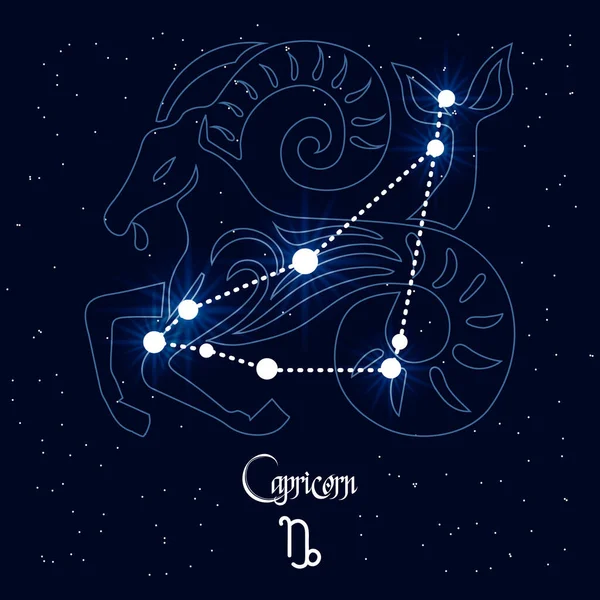 Capricorn Constellation Zodiac Sign Background Cosmic Universe Blue White Design — Stock Vector