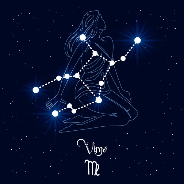 Virgo Constellation Zodiac Sign Background Cosmic Universe Blue White Design — Stock Vector