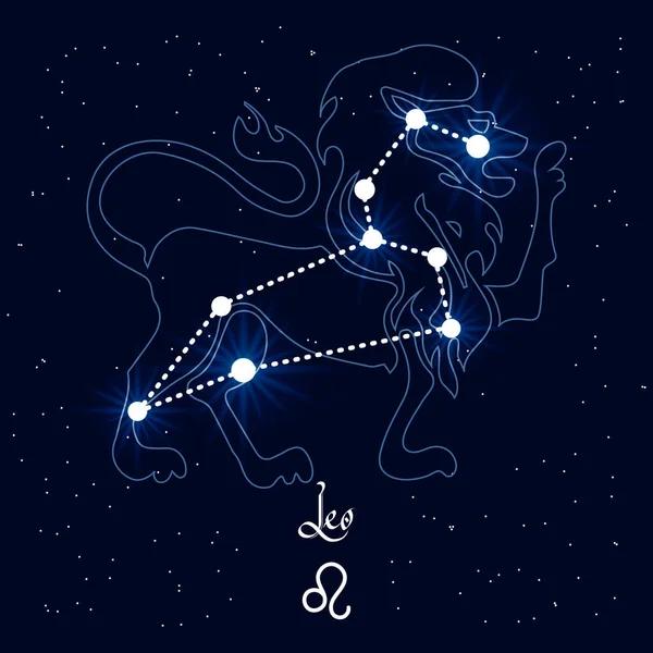 宇宙の背景にあるレオ 星座と星座 青と白のデザイン イラスト ベクター — ストックベクタ