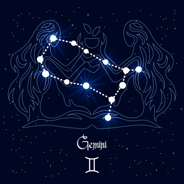 Gemini Constellation Zodiac Sign Background Cosmic Universe Blue White Design — Stock Vector