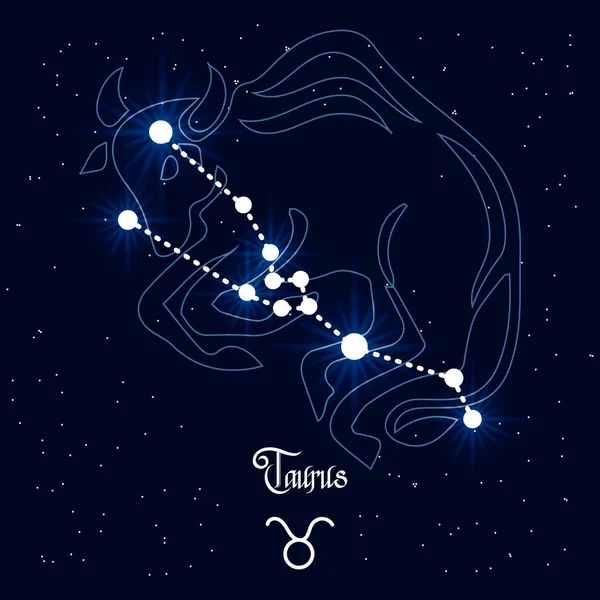 Taurus Constellation Zodiac Sign Background Cosmic Universe Blue White Design — Stock Vector