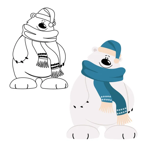 Милый Белый Арктический Медведь Эскиз Окраски Иллюстрации Дизайн Детской Раскраски — стоковый вектор