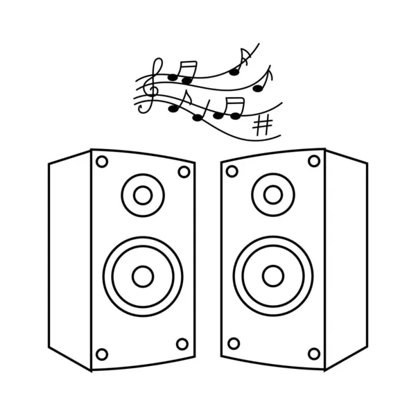 Μουσικά Ηχεία Και Μουσικές Νότες Μουσικό Όργανο Γραμμική Τέχνη Σκίτσο — Διανυσματικό Αρχείο