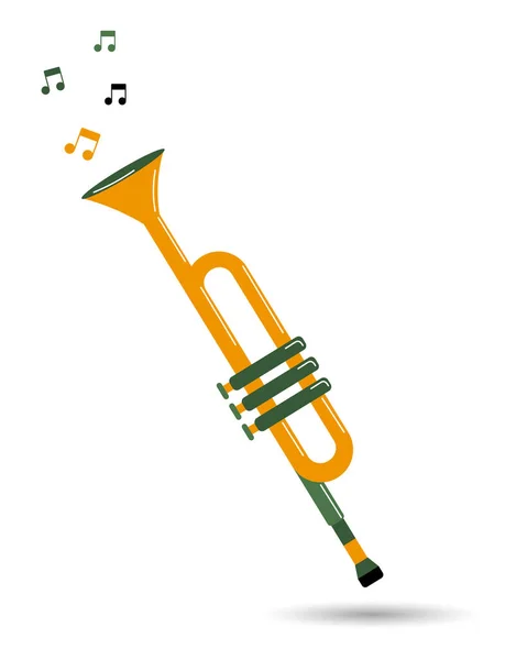 Trompeta Concierto Notas Instrumentos Musicales Diseño Verde Amarillo Ilustración Icono — Vector de stock