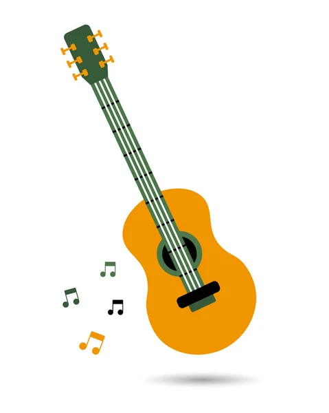 Guitarra Acústica Concierto Notas Instrumentos Musicales Diseño Verde Amarillo Ilustración — Archivo Imágenes Vectoriales