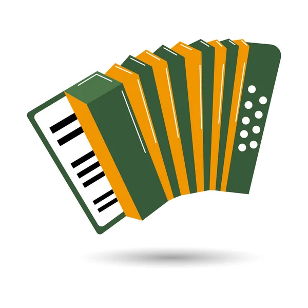 Acordeón Concierto Instrumentos Musicales Diseño Verde Amarillo Ilustración Icono Vector — Archivo Imágenes Vectoriales