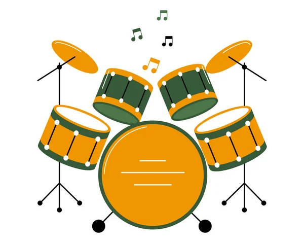Konzert Schlagzeug Musikinstrumente Gelb Grünes Design Illustration Symbol Vektor — Stockvektor