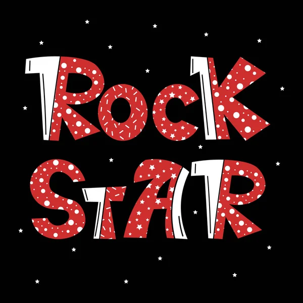 Rock Yıldızı Siyah Arka Planda Kırmızı Beyaz Harflerle Yazılmış Yazdırma — Stok Vektör