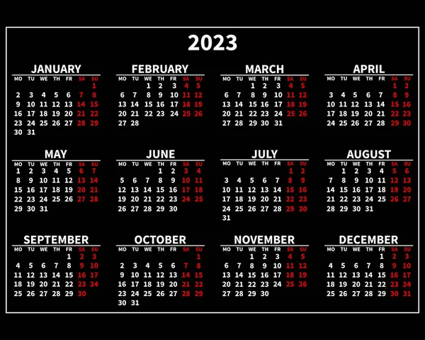 Klassischer Kalender 2023 Tage Und Monate Druck Poster Vektor — Stockvektor