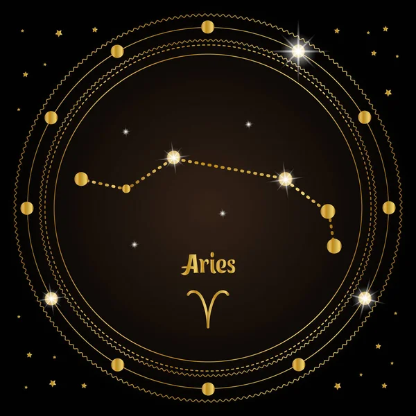 Aries Constellation Zodiac Sign Cosmic Magic Circle Golden Design Dark — Stock Vector