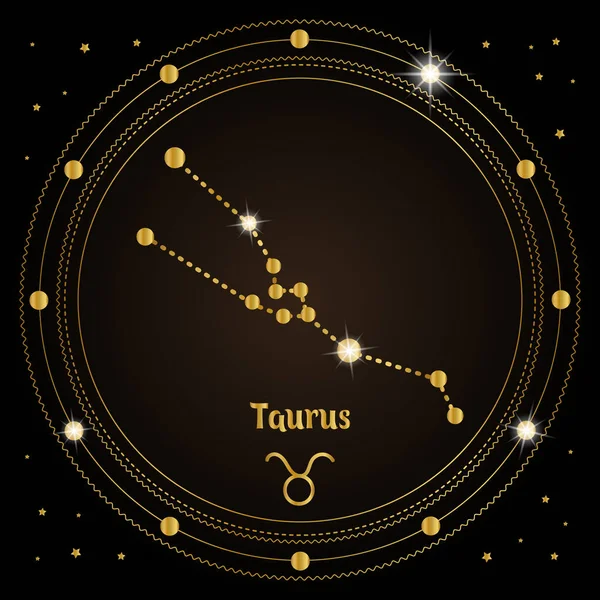 Taurus Constellation Zodiac Sign Cosmic Magic Circle Golden Design Dark — Stock Vector