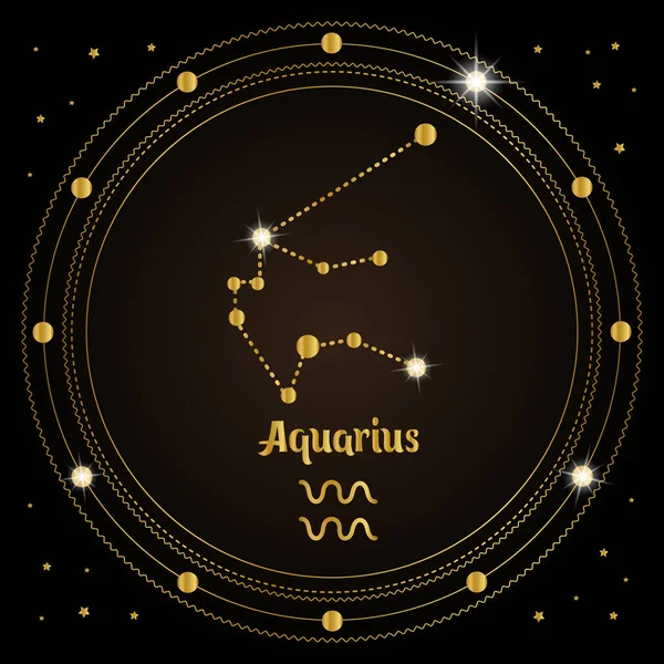 Vodnář Souhvězdí Znamení Zvěrokruhu Kosmickém Magickém Kruhu Zlatý Design Tmavém — Stockový vektor