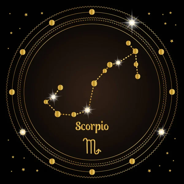 Scorpio Constellation Zodiac Sign Cosmic Magic Circle Golden Design Dark — Stock Vector