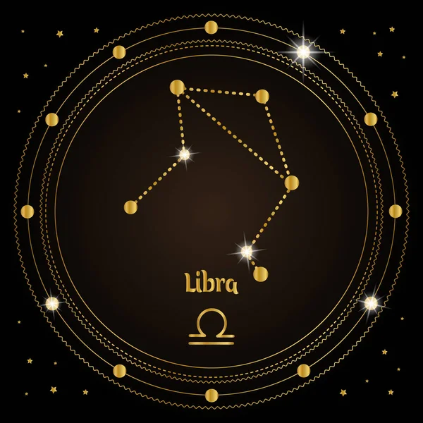 Libra Constellation Zodiac Sign Cosmic Magic Circle Golden Design Dark — Stock Vector