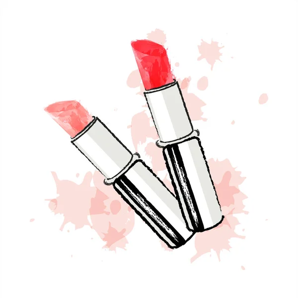 Lippenstiftschläuche Mit Grunge Und Aquarellpinseln Bemalt Modische Pastellfarben Abbildung Vektor — Stockvektor