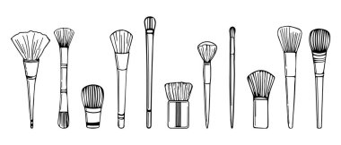 El yapımı kozmetik fırçalar, makyaj setleri. Simgeler, çizimler, vektörler