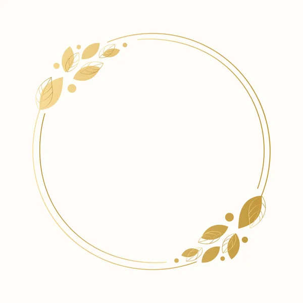 Нежная Круглая Золотая Рамка Контурными Листьями Светлом Фоне Приглашение Свадьбу — стоковый вектор