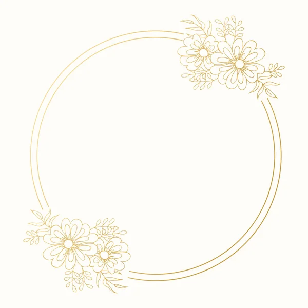 Delicate Golden Frame Contour Flowers Light Background Wedding Invitation Card — Stock Vector