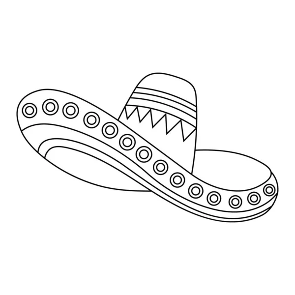 Ligne Art Chapeau Sombrero Décoré Symbole National Mexique Illustration Croquis — Image vectorielle