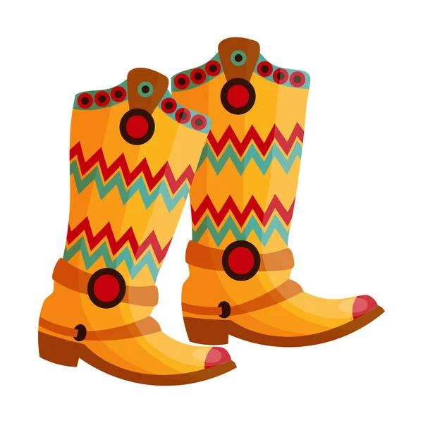 Botas Cowboy Coloridas Com Ornamentos Símbolo México América Ilustração Vetor — Vetor de Stock