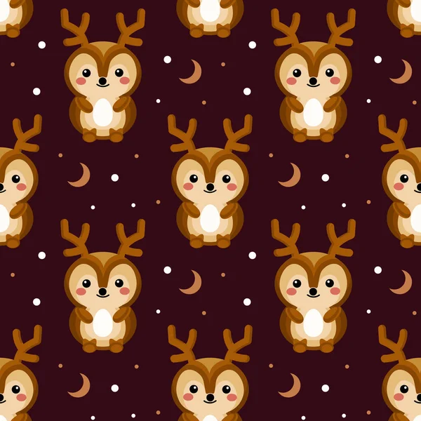 Seamless Pattern Cute Deer Cubs Background Moon Stars Children Textile — Stock Vector