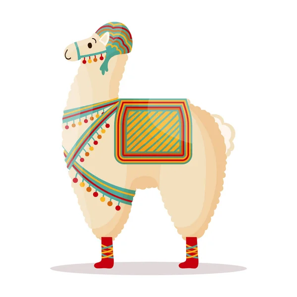 Lama Bonito Chapéu Com Uma Sela Alpaca Mexicana Símbolo México — Vetor de Stock