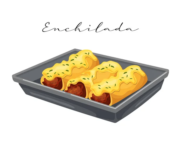 Enchilada Dengan Daging Dengan Saus Dalam Panci Masakan Amerika Latin - Stok Vektor