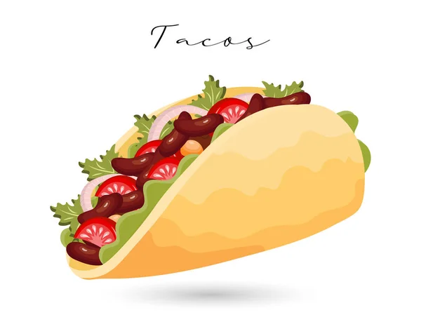 Tacos Fazolemi Zeleninou Latinskoamerická Kuchyně Národní Kuchyně Mexika Ilustrace Jídla — Stockový vektor