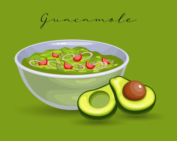 Saus Avocado Guacamole Dengan Tomat Dan Bawang Masakan Amerika Latin - Stok Vektor