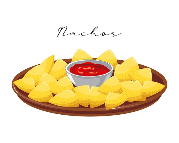 Nachos Chips Maíz Con Salsa Tomate Chile Cocina Latinoamericana Cocina — Vector de stock