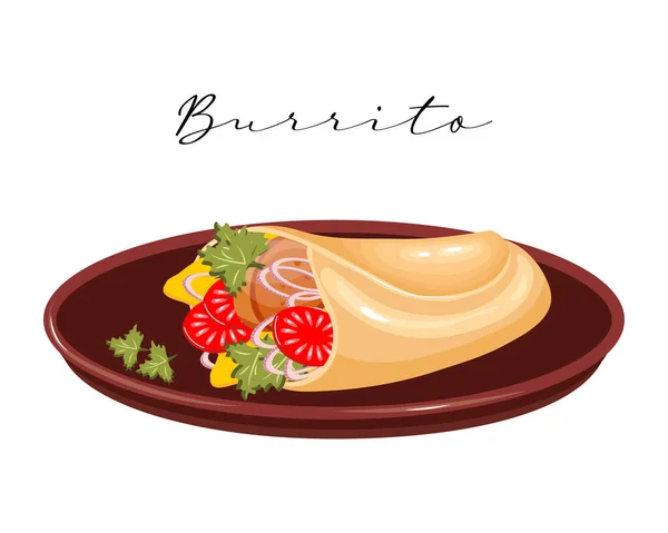 Burrito Placka Masem Zeleninou Latinskoamerická Kuchyně Národní Kuchyně Mexika Ilustrace — Stockový vektor