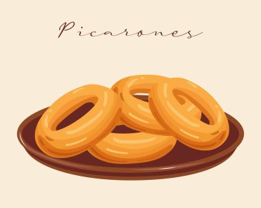 Picarones balkabaklı çörek, tatlı, Latin Amerika mutfağı. Peru 'nun ulusal mutfağı. Gıda çizimi, vektör