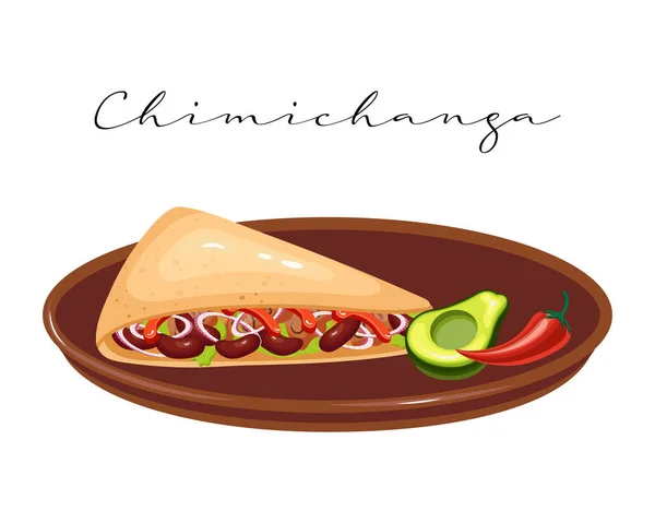 곁들인 패스트푸드는 아메리카 요리인 치미찬가 Chimichanga 멕시코의 — 스톡 벡터