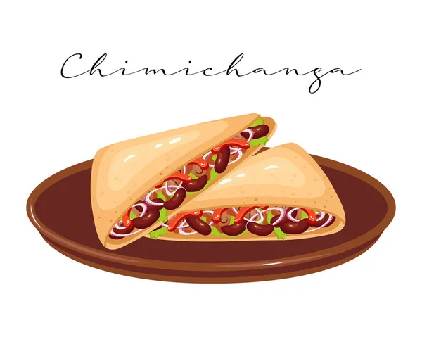 곁들인 패스트푸드는 아메리카 요리인 치미찬가 Chimichanga 멕시코의 — 스톡 벡터