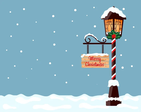 Різдвяний Фон Старовинним Парковим Ліхтарем Снігу Вітальний Текст Копіювальний Простір — стоковий вектор