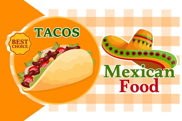 Bandeira Comida Mexicana Taco Cozinha Latino Americana Cartaz Vector — Vetor de Stock