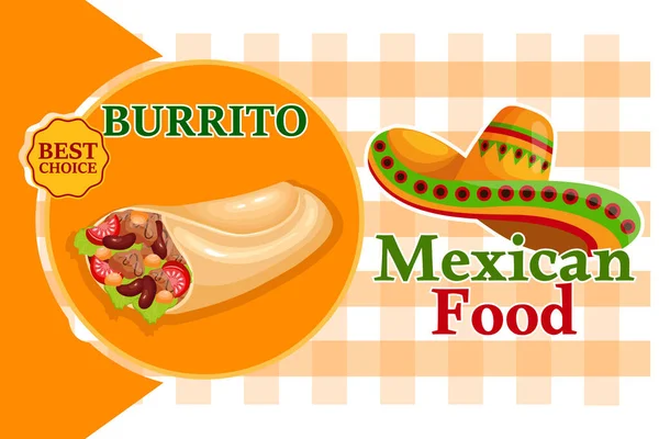 Mexický Nápis Jídlo Burrito Latinskoamerická Kuchyně Plakát Vektor — Stockový vektor
