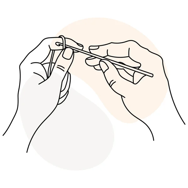 Örgü Ikonu Kancalı Iplikli Kadın Elleri Çizgi Sanatı Taslak Klip — Stok Vektör