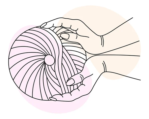 Εικονίδιο Πλεξίματος Γυναικεία Χέρια Κρατούν Ένα Κουβάρι Κλωστές Τέχνη Γραμμής — Διανυσματικό Αρχείο