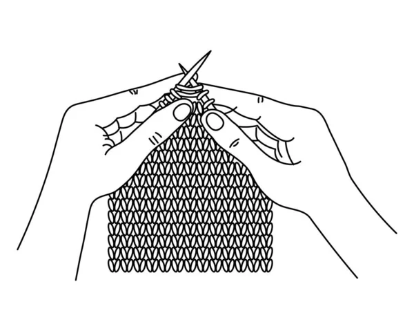 Иконка Вязания Руки Вязальными Спицами Нитками Line Art Sketch Clip — стоковый вектор
