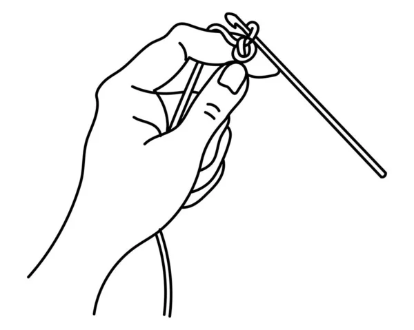 Икона Вязания Женские Руки Крюком Ниткой Line Art Sketch Clip — стоковый вектор
