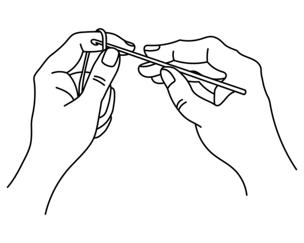 Икона Вязания Женские Руки Крюком Ниткой Line Art Sketch Clip — стоковый вектор