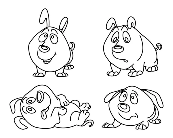 Set Drawn Contour Funny Comical Dogs Design Coloring Sketch Vector — Stock Vector
