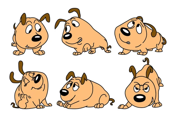 Набір Смішних Комічних Собак Різними Емоціями Дитячий Друк Мультиплікаційна Ілюстрація — стоковий вектор