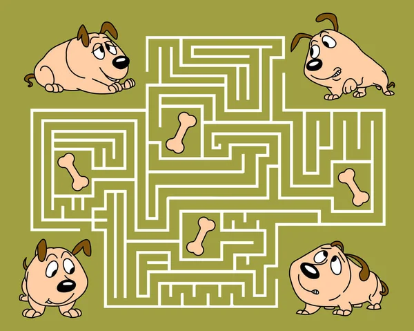 Das Pädagogische Labyrinth Der Kinder Mit Lustigen Komischen Hunden Und — Stockvektor