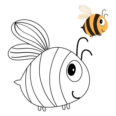 Şirin, komik arı, çizgi sanatı ve illüstrasyon, çocuk boyama kitabı için tasarım. Çizim, vektör