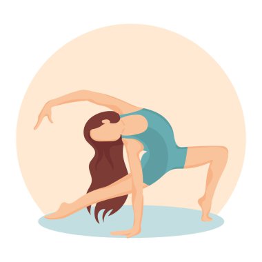 Yoga pozisyonunda bir kız, meditasyon. Yaşam tarzı ve sağlık kavramı. Görüntü, vektör