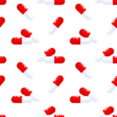 Beyaz arka planda tıbbi kapsüller, haplar. Arkaplan, yazdırma, vektör